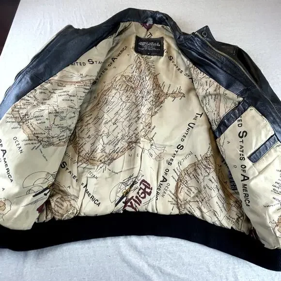 Vintage Flyer’s Leather Bomber Jacket Type A-2 US Army Air Force Men's L Map